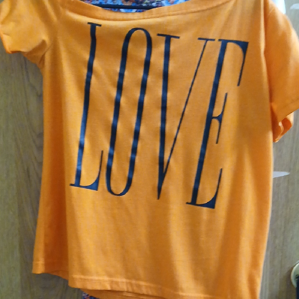Vibrant Orange Short Sleeve Tee with Love Print